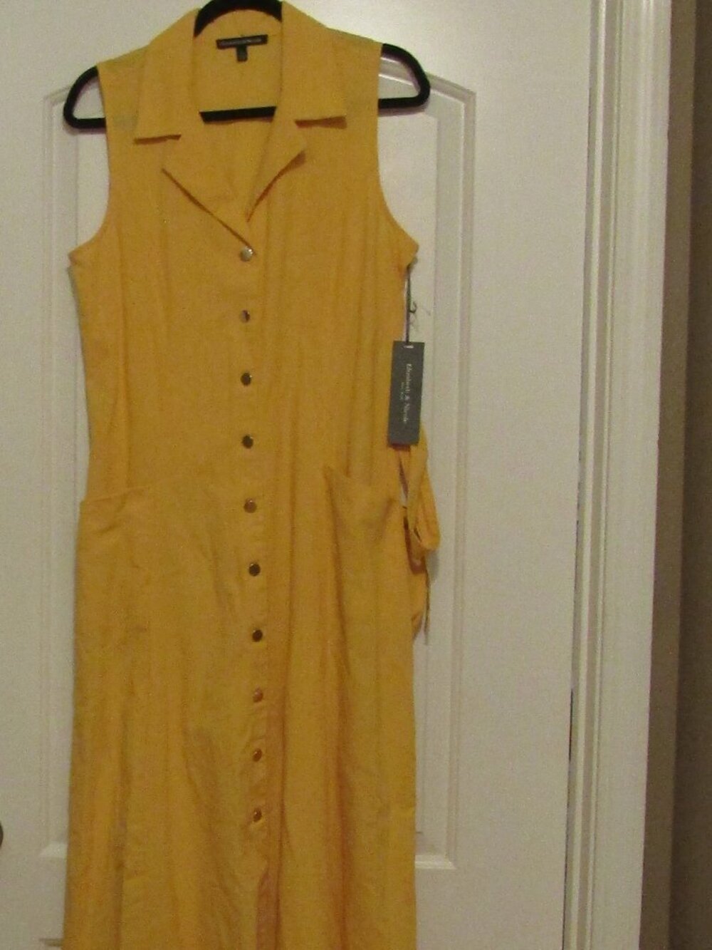 NWT ELIZABETH & NICOLE Gold Yellow Long Belted Button Sleeveless Dress Size L